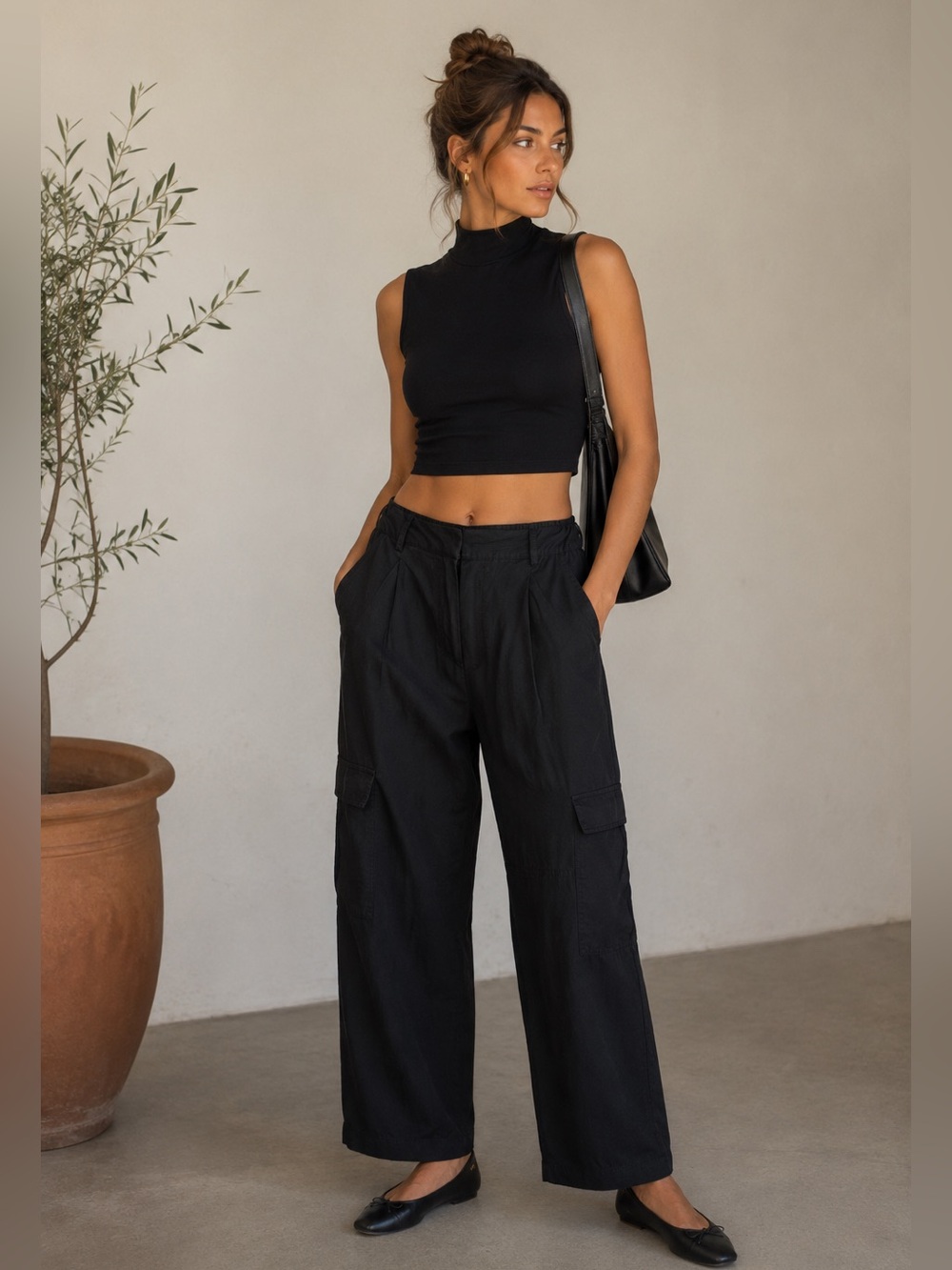 Kobi Halperin Black Tencel Linen Cargo Pants Luxe Minimalist Utility Designer S